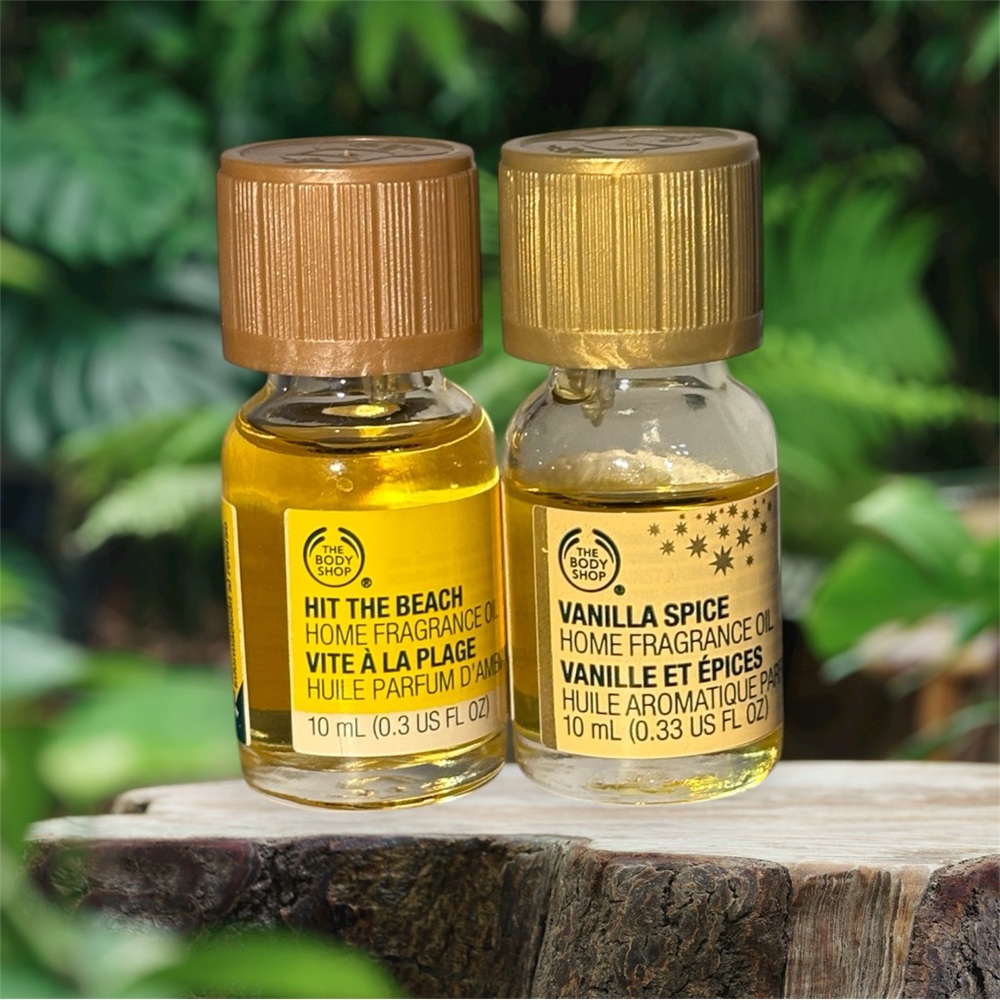 RARE VTG The Body Shop Home Fragrance Oil Lot of 2- Hit The Beach, Vanilla Spice